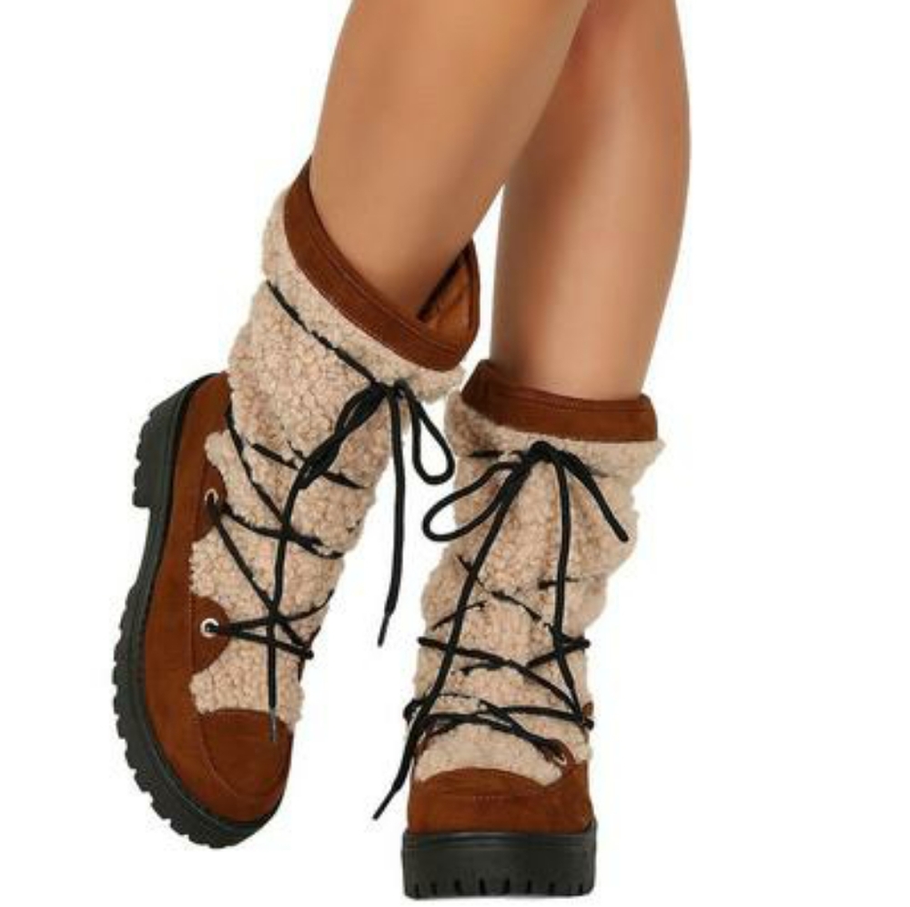 Faux Wool Lace Up Boots